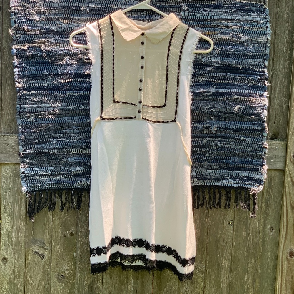 Cream and Black Lacy Collared Free People Dress